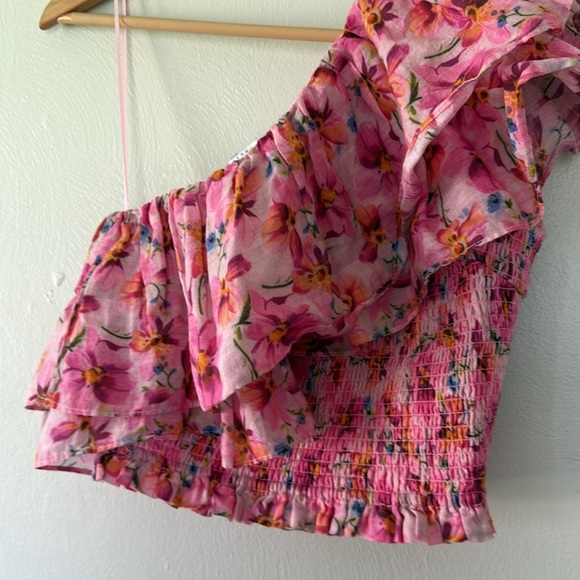 Endless Rose Floral Pink One-Shoulder Top small - Picture 2 of 5